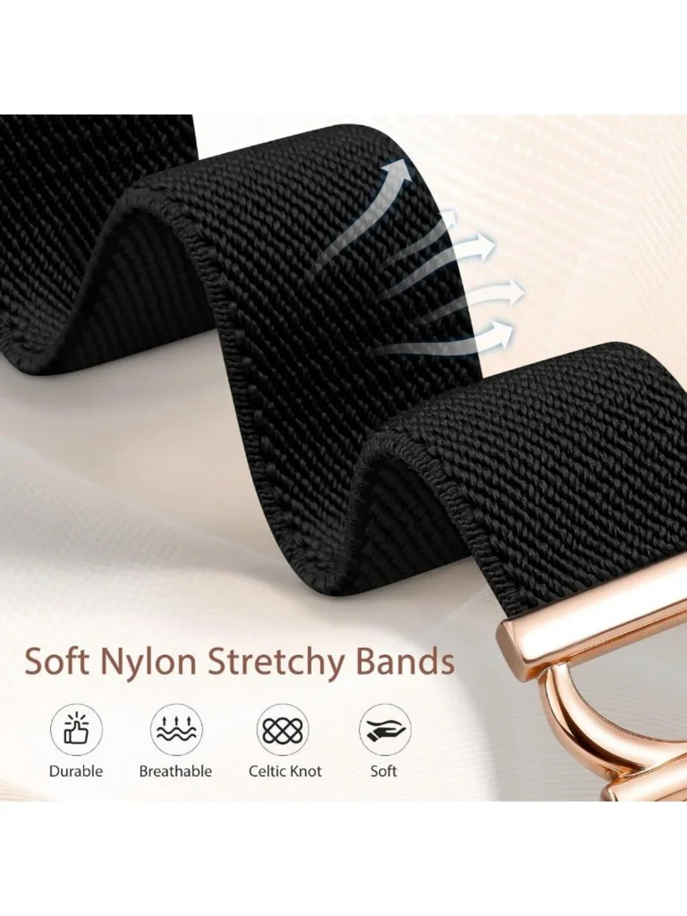 Stylish Stretchy Magnetic Band for Apple Watch 38-49mm, Elastic Nylon & Metal